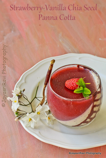 strawberry-vanilla chia seed panna cotta